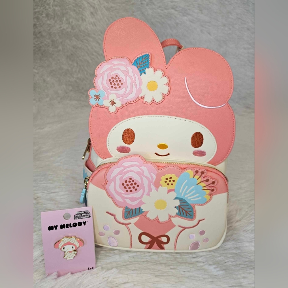 Loungefly Sanrio My Melody Figural Floral mini backpack and Pin set